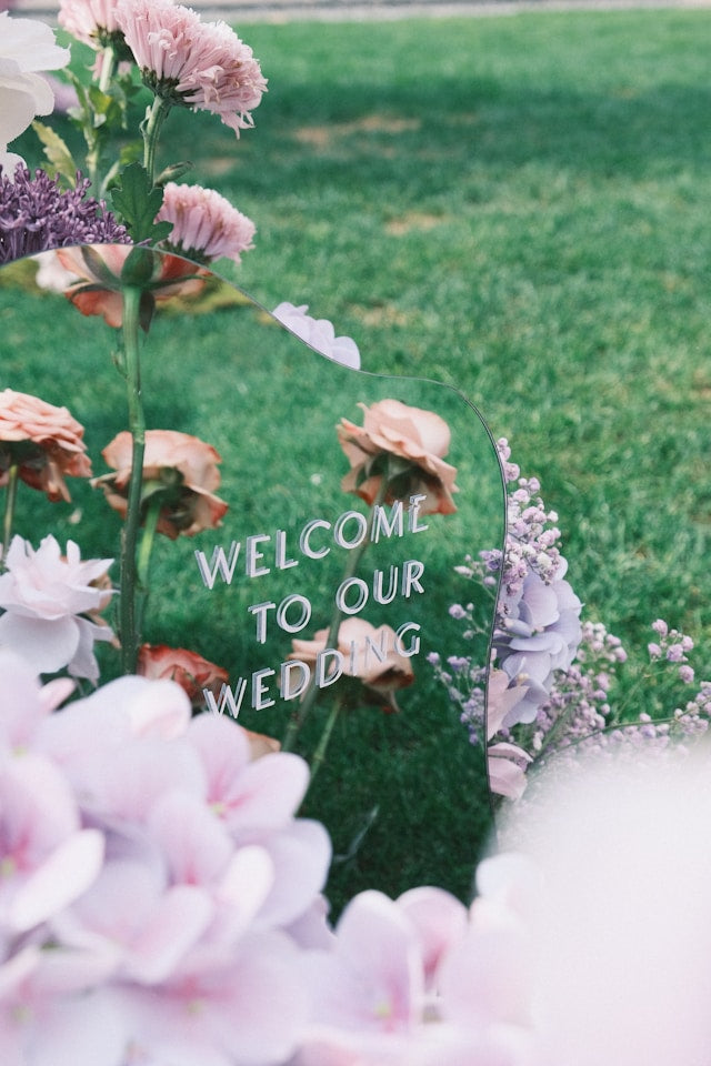 Mirror Welcome Sign with Flowers