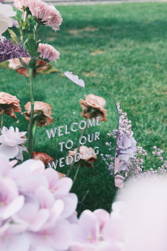 Mirror Welcome Sign with Flowers